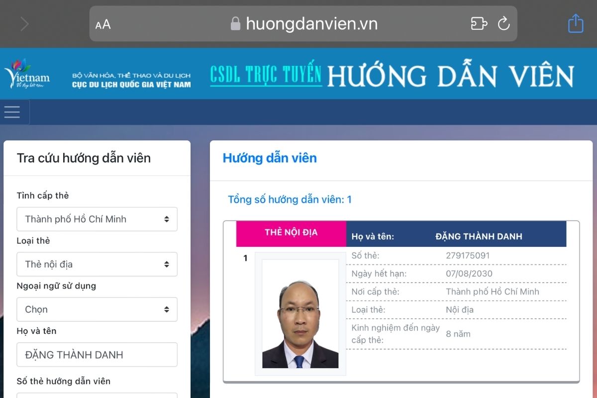 Danh sách hướng dẫn viên được cấp thẻ hướng dẫn chuyên nghiệp