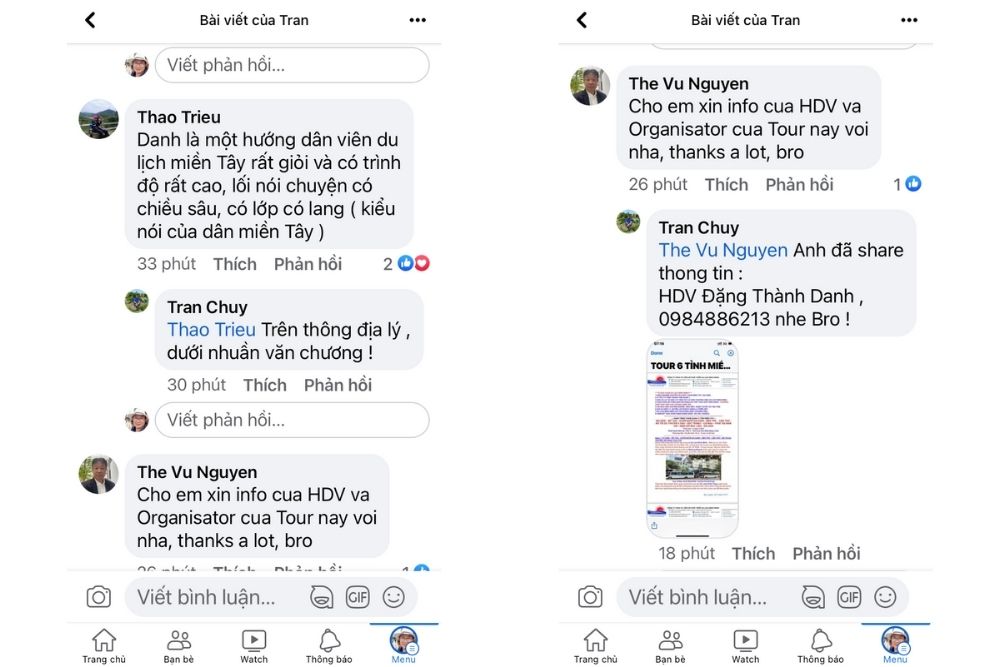 Nhận xét tích cực của khách trên Facebook về tour
