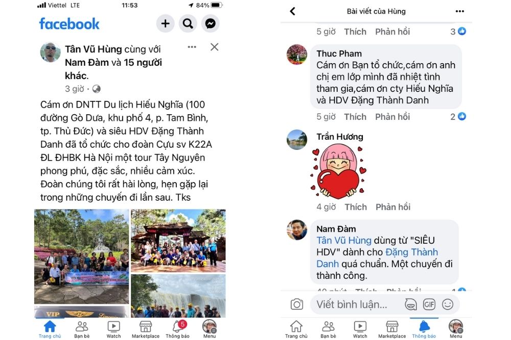 Ảnh chụp lời cảm ơn từ khách sau chuyến tham quan Tây Nguyên