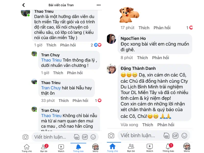 Bình luận khen ngợi hướng dẫn viên Đặng Thành Danh trên mạng xã hội